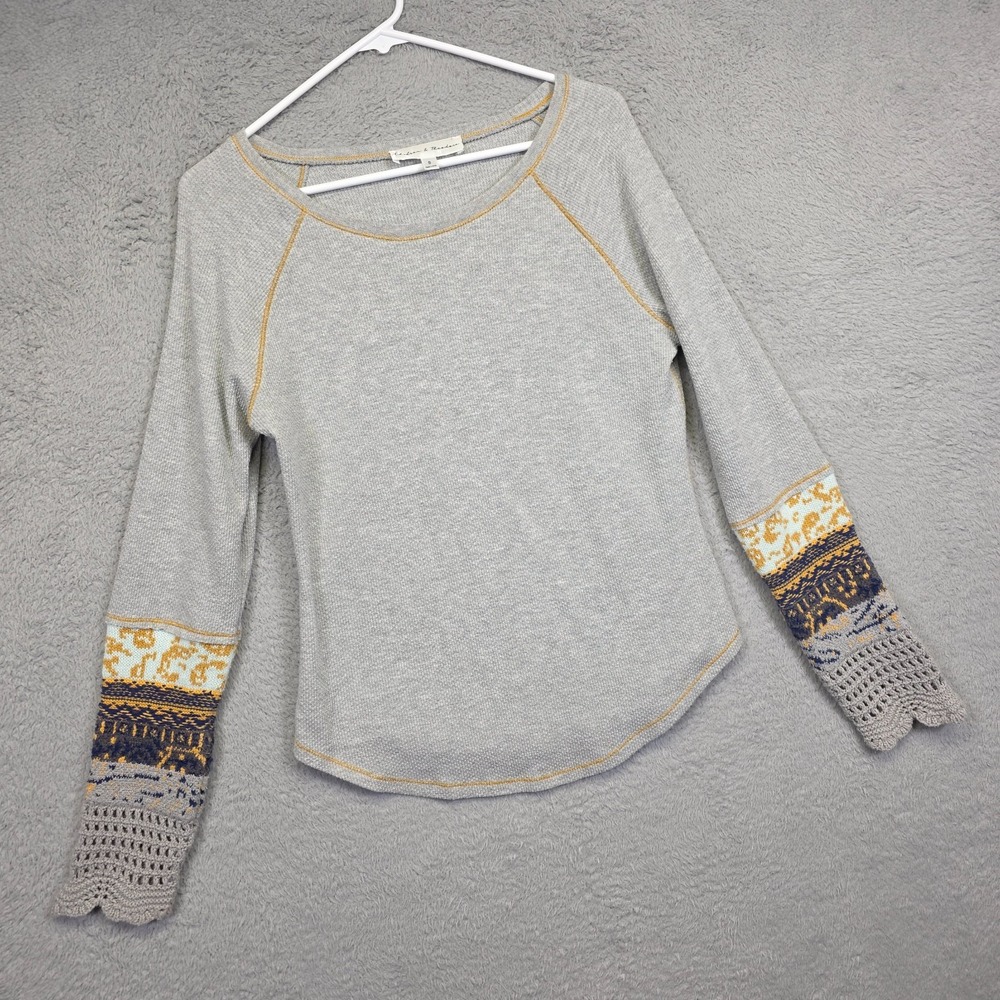 Chelsea and Theodore Top Womens S Gray Thermal Waffle‎ Knit Boho Crochet Artisan